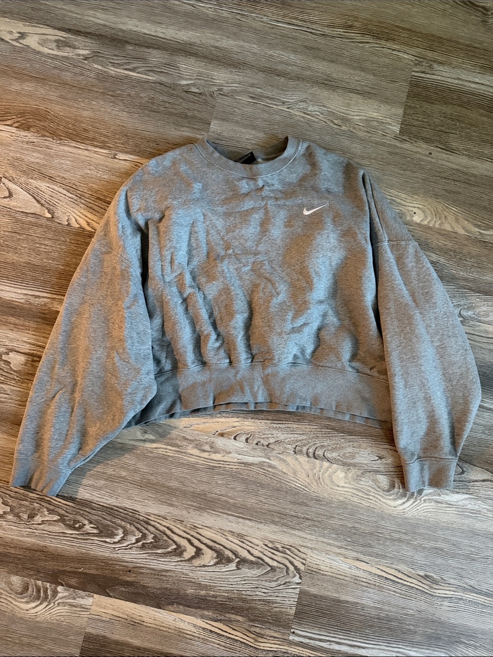 Nike Gray Cropped Crewneck Sweatshirt with White Swoosh